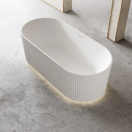 Original Fluted Oval Vertical line Stripes Freestanding Acrylic Bathtub -1500mm (Matt White)